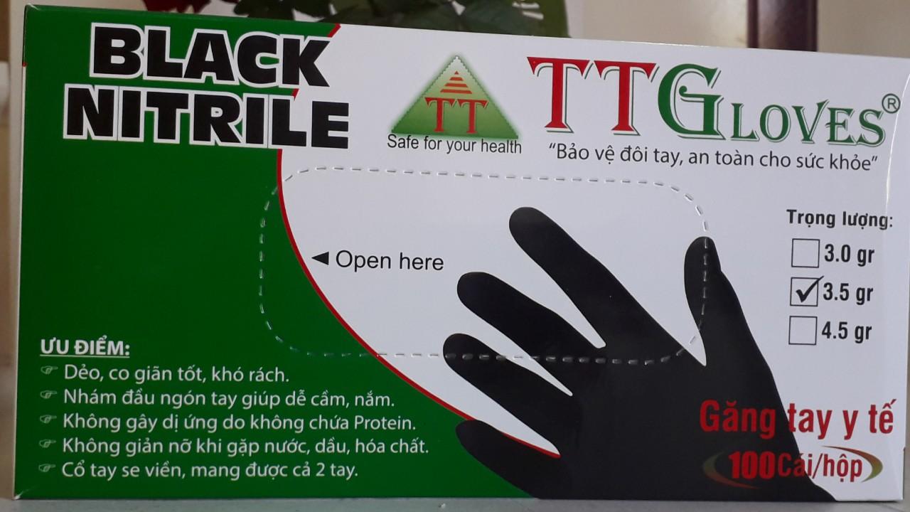 Găng tay y tế không bột nitrile màu đen 3.5gr size m