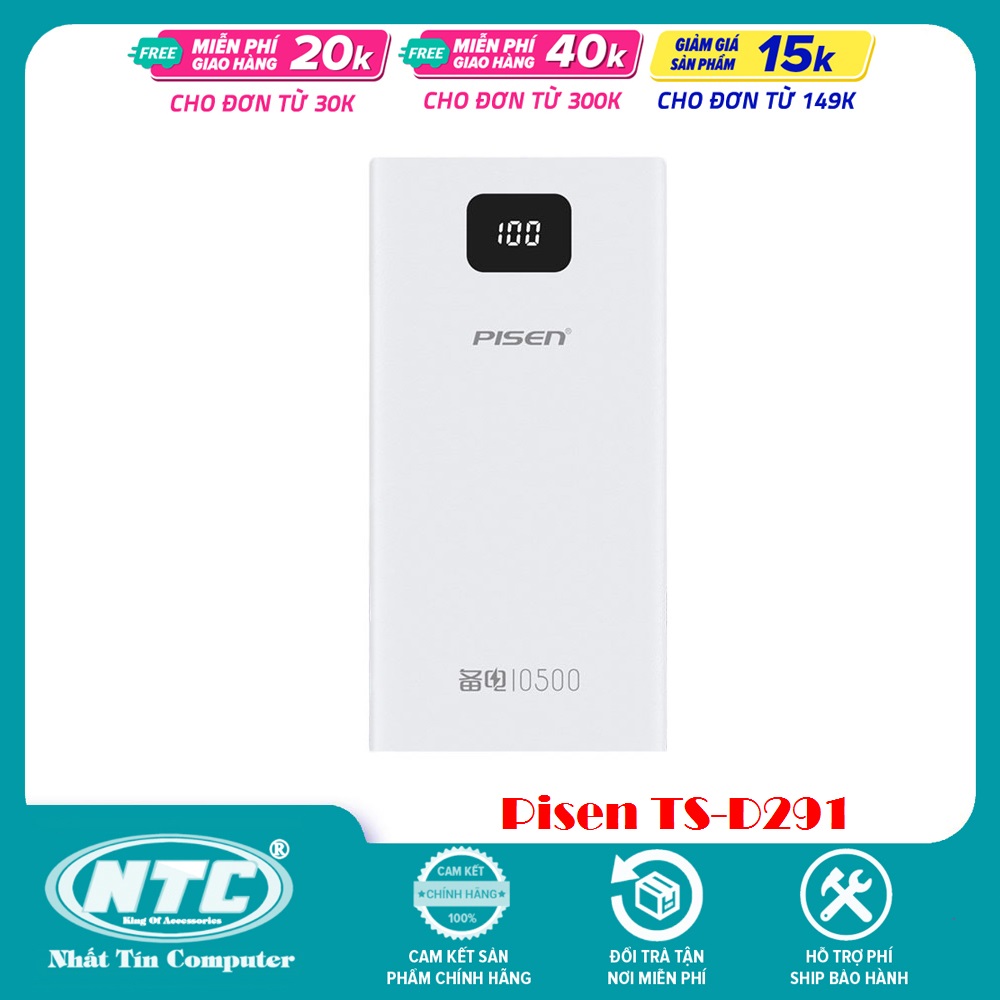 Pin sạc dự phòng Pisen TS-D291 10500mAh - 2 cổng input / output Màn hình LCD (Trắng) - Nhất Tín Computer