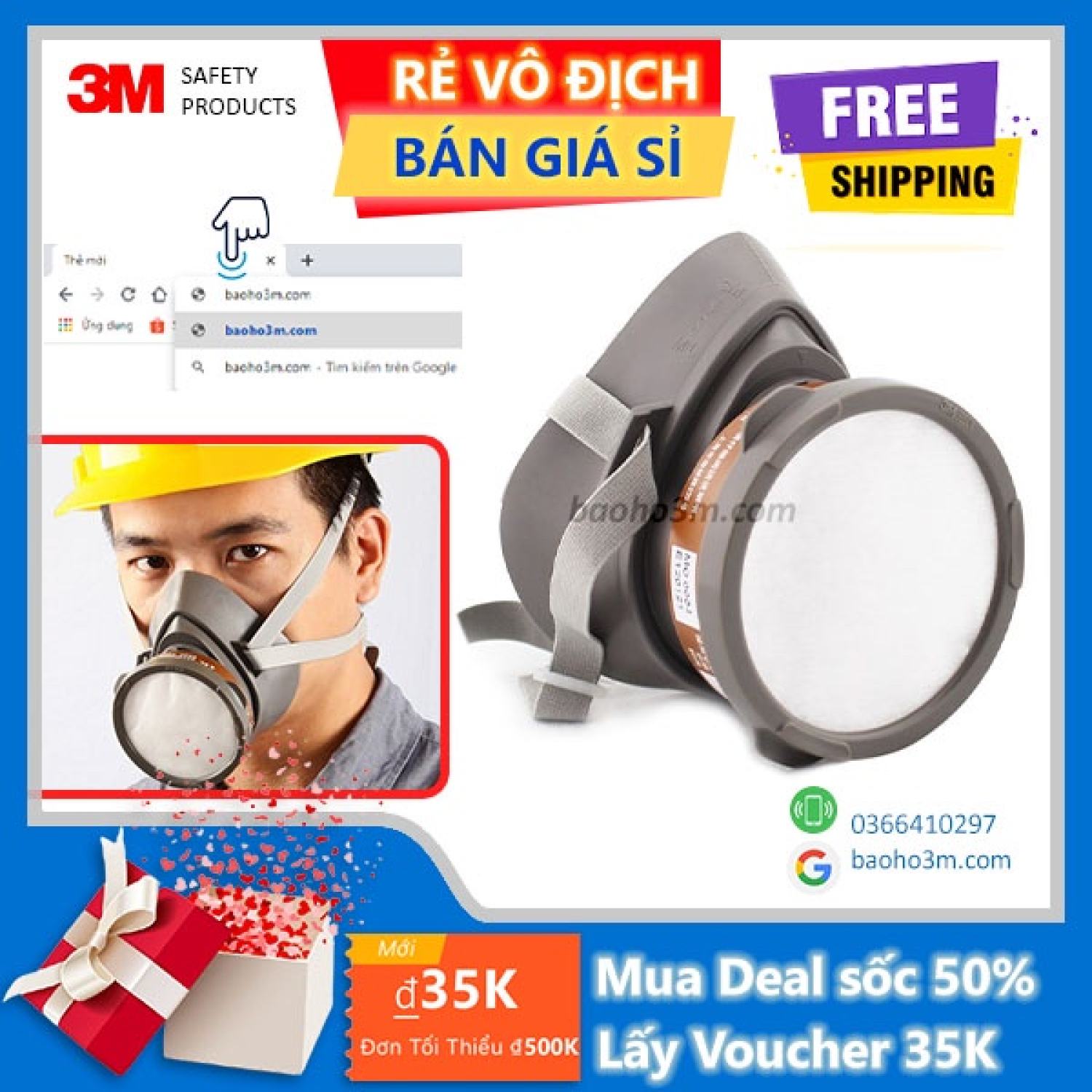 3M 3200-Mặt nạ phòng độc 3M 5 món lọc hơi benzen acetone xăng dầu dùng phun sơn phòng khoi độc khai thác dầu khí
