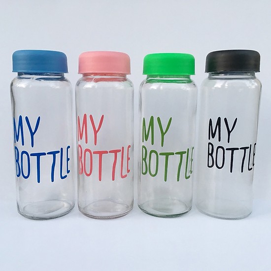 Bộ 4 chai - chai thuỷ tinh trong suốt my bottle 420ml nắp nhiều màu sắc