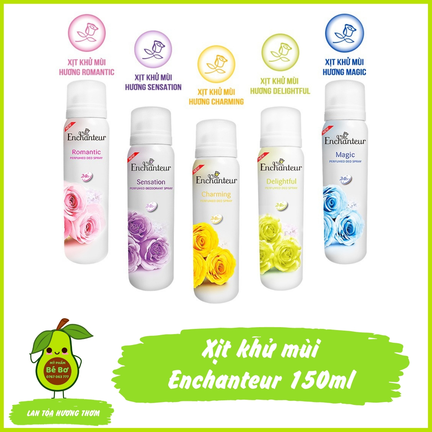 Xịt khử mùi nữ hương nước hoa Enchanteur 150ml - Xịt ngăn mùi toàn thân kháng khuẩn ngăn mồ hôi hương thơm quyến rũ Charming Sensation Magic Romantic Delightful