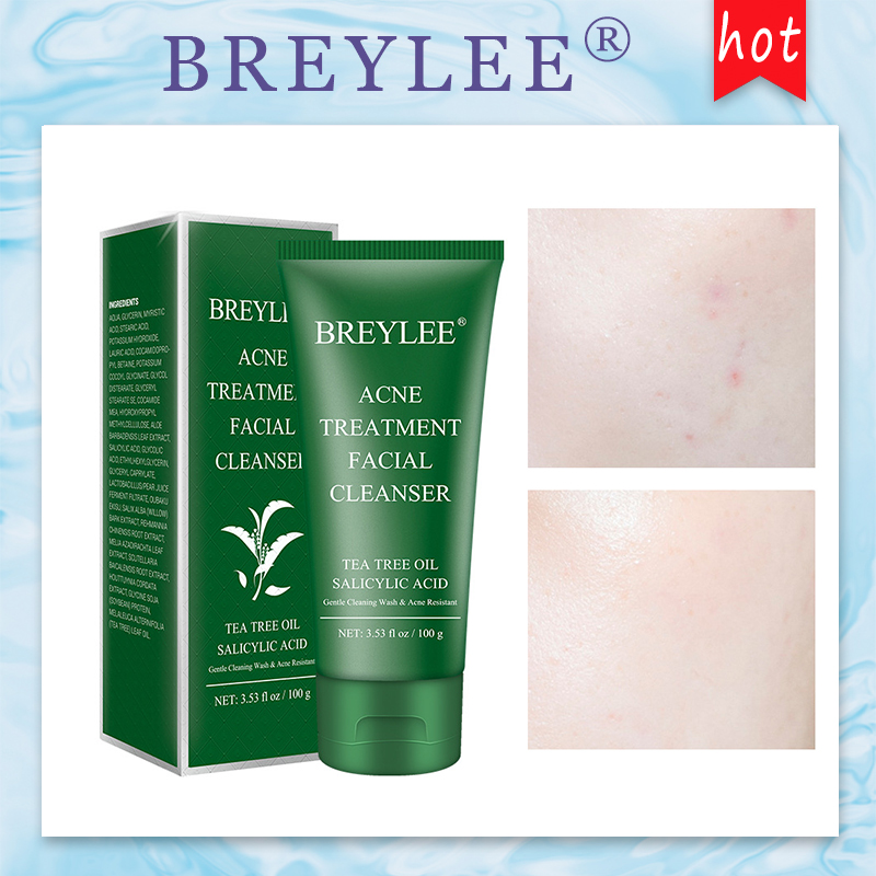 BREYLEE Tea Tree Acne Facial Cleanser, Deep Cleansing Moisturizing Facial Cleanser 100g