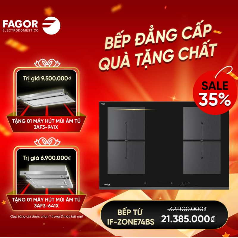 BẾP TỪ 4 vùng nấu FAGOR IF-ZONE74BS tặng máy HÚT MÙI FAGOR 3AF3-941X