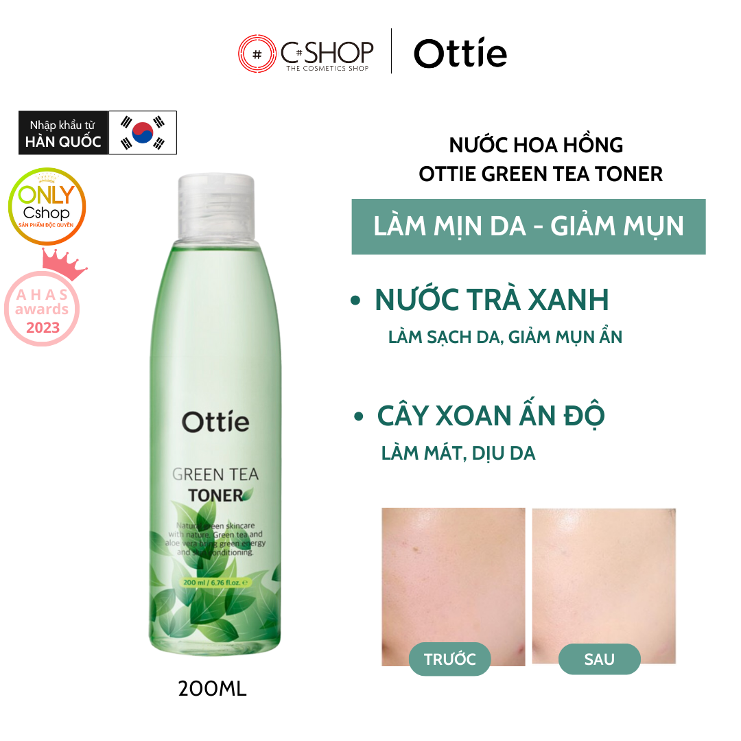 Nước hoa hồng làm mịn da chiết xuất trà xanh Ottie Green Tea Toner