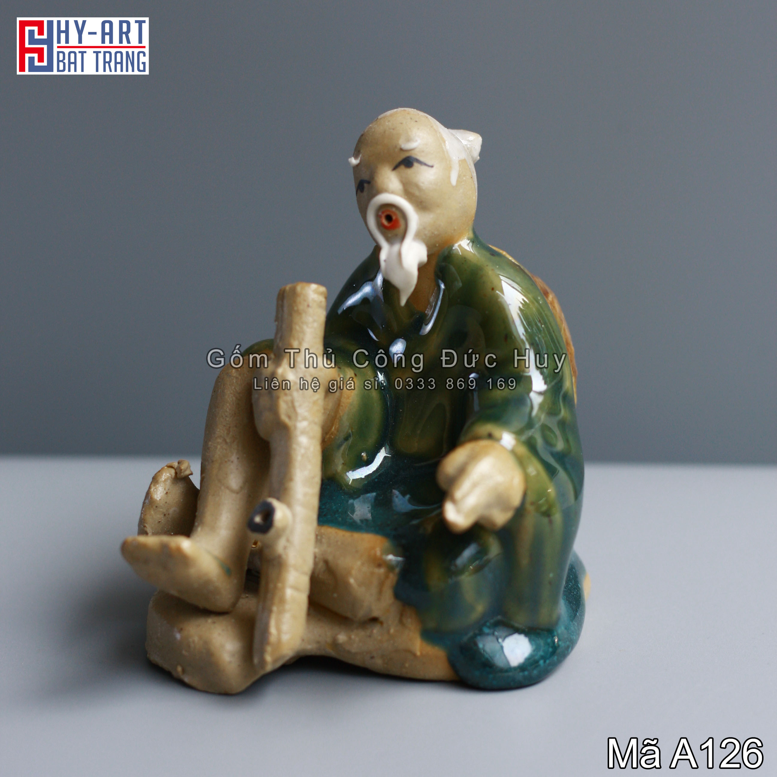 Tượng gốm Ông già thư giãn - phụ kiện trang trí chậu cây bonsai - tiểu cảnh - bể cá