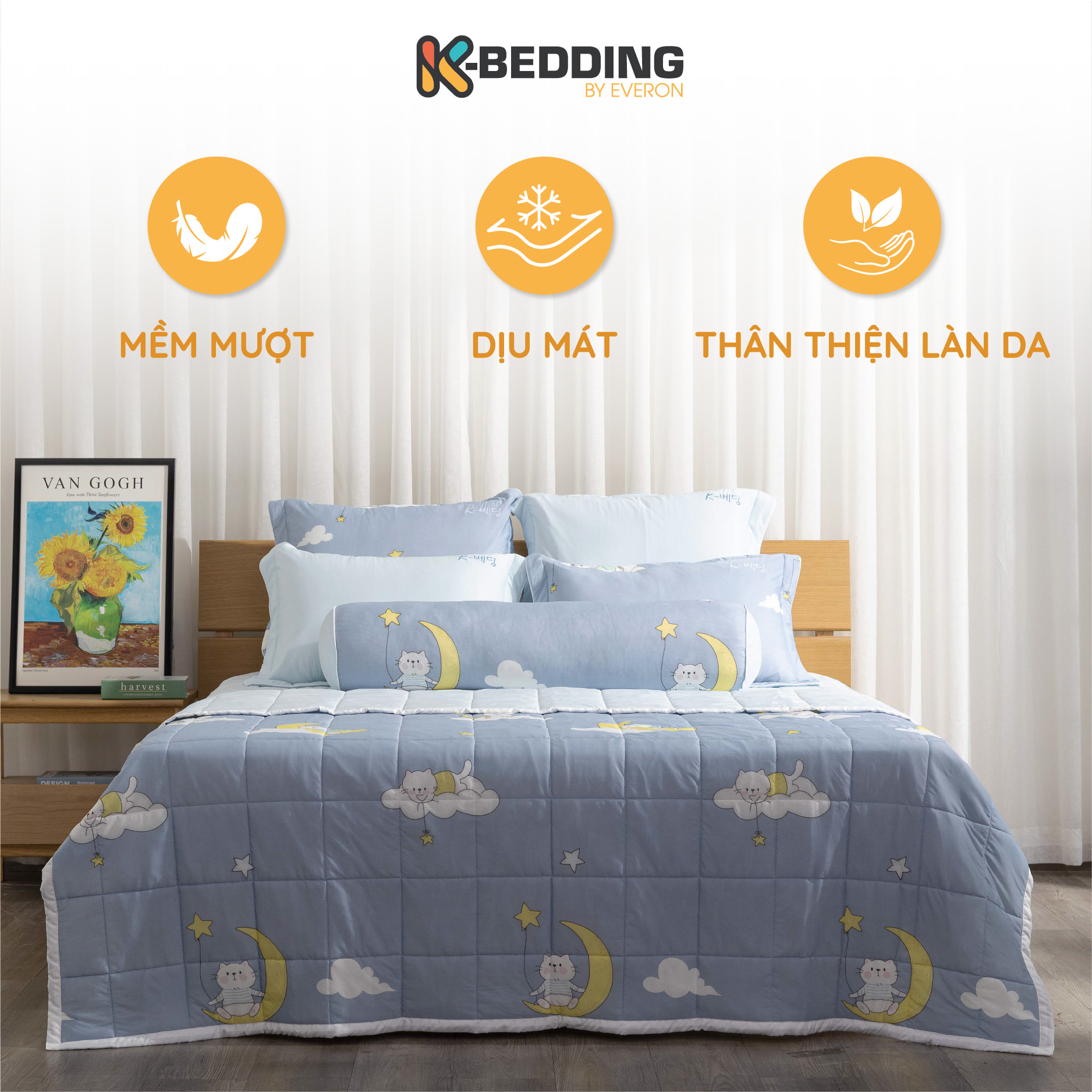 Ga chần bông K-Bedding by Everon KCSP chất vải CoolFlex (thun lạnh) mềm mát bộ 4 món, không bao gồm 