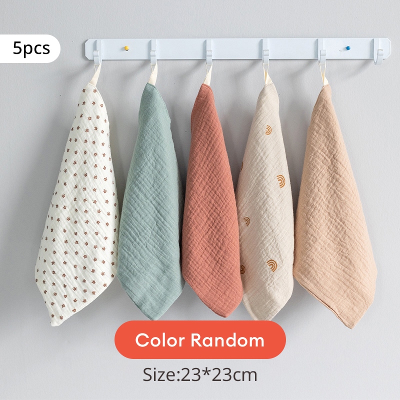 JH hibobi 3 5Pcs Baby Square Feeding Saliva 100 Cotton Muslin Newborn Boys