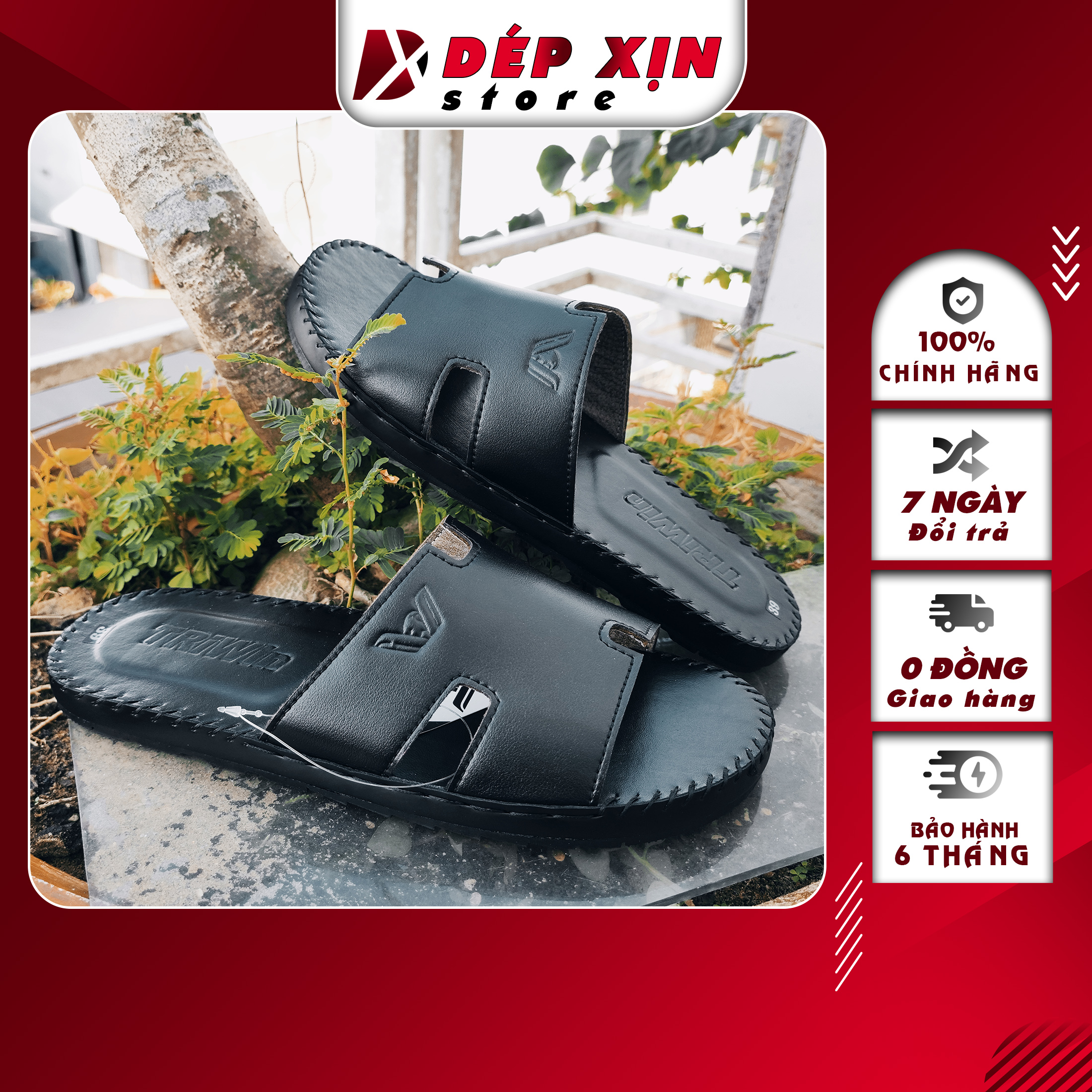 Dép da cao cấp , dép quai ngang chữ h , dép lê , dép da nam may sẵn siêu bền chống trơn