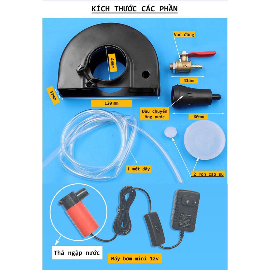 Bộ máy bơm mini 12vvà vỏ bảo vệ máy mài góc bộ bọc chống bụi thêm nước, cho máy mài góc