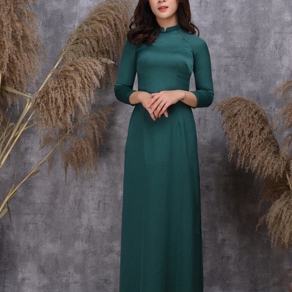 Áo dài màu trơn cổ vuông cao 2cm truyền thống may sẵn vải tây thi co giãn mặc dự tiệc lễ tết đám cưới hỏi đẹp AD90143