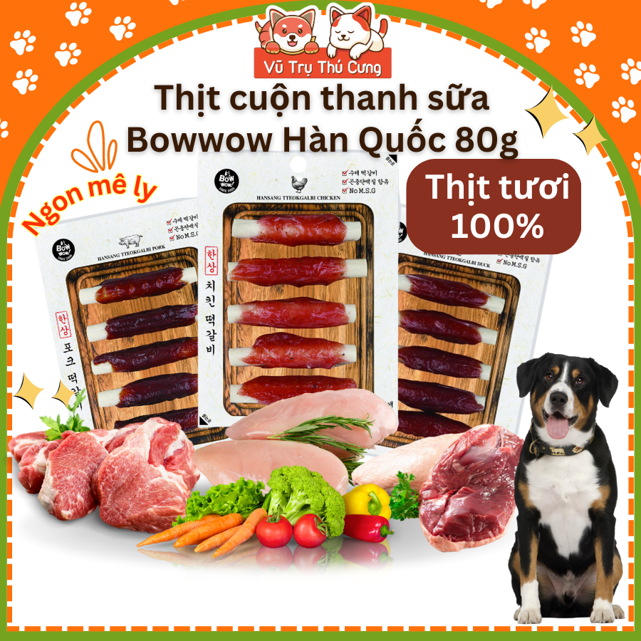 Snack cho Chó Thịt cuộn Thanh sữa Bowwow Hàn Quốc nhiều dinh dưỡng