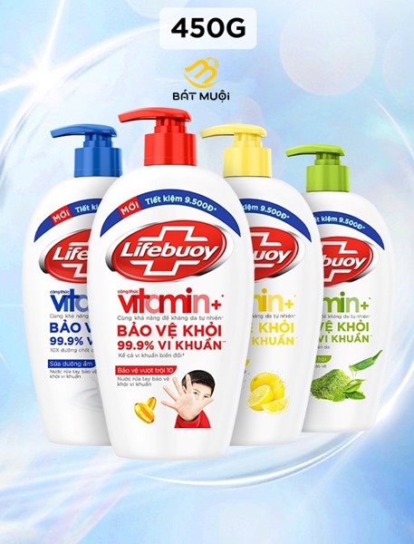 Nước rửa tay lifebuoy sữa dưỡng ẩm/ bạc bảo vệ chai 450g - cty bát muội