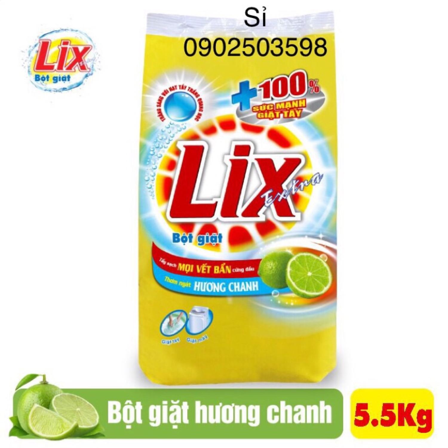 Bột giặt lix extra hương chanh gói 6kg -5.5 kg mới