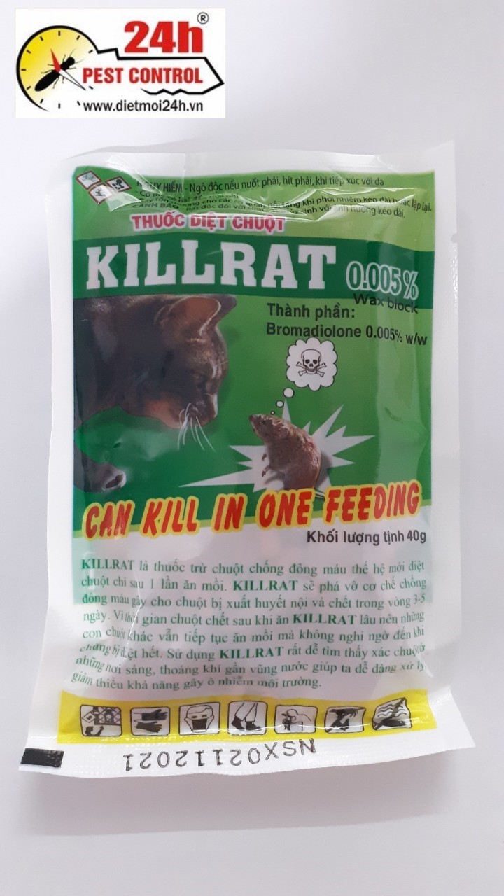 Bả diệt chuột, kẹo chuột Killrat 0.005 wax block - hộp 40gr x 2 gói (không cần trộn thức ăn)