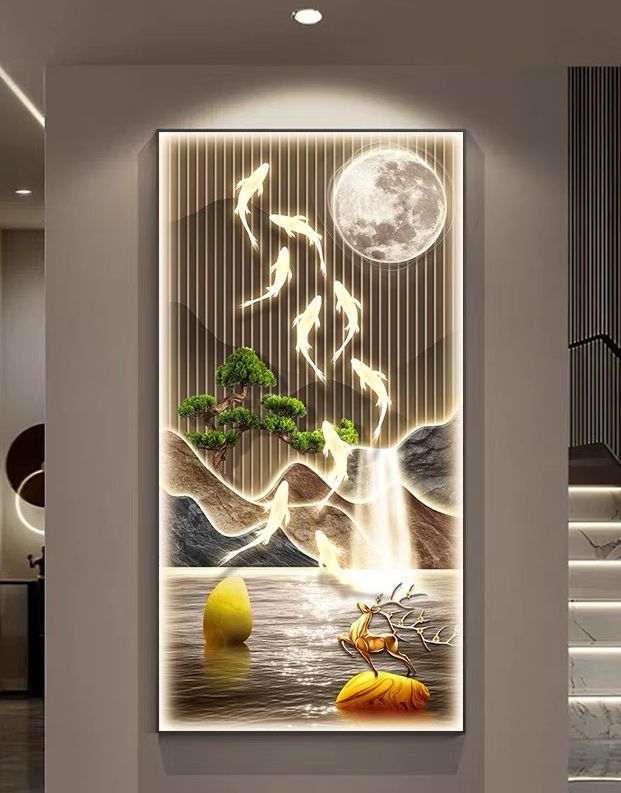 Tranh điện, tranh pha lê phong thủy tích hợp đèn led có điều khiển từ xa