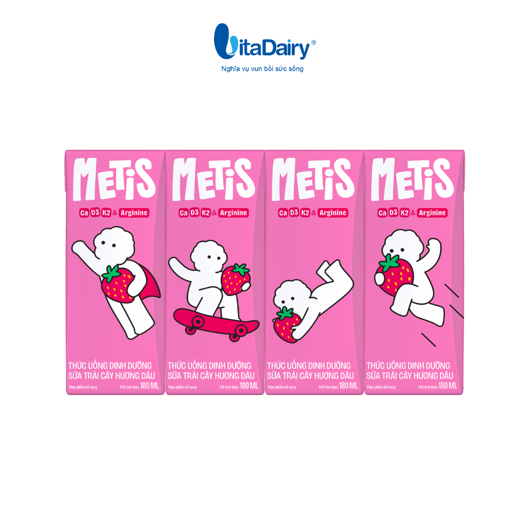 Lốc sữa trái cây hương dâu Metis 180ml