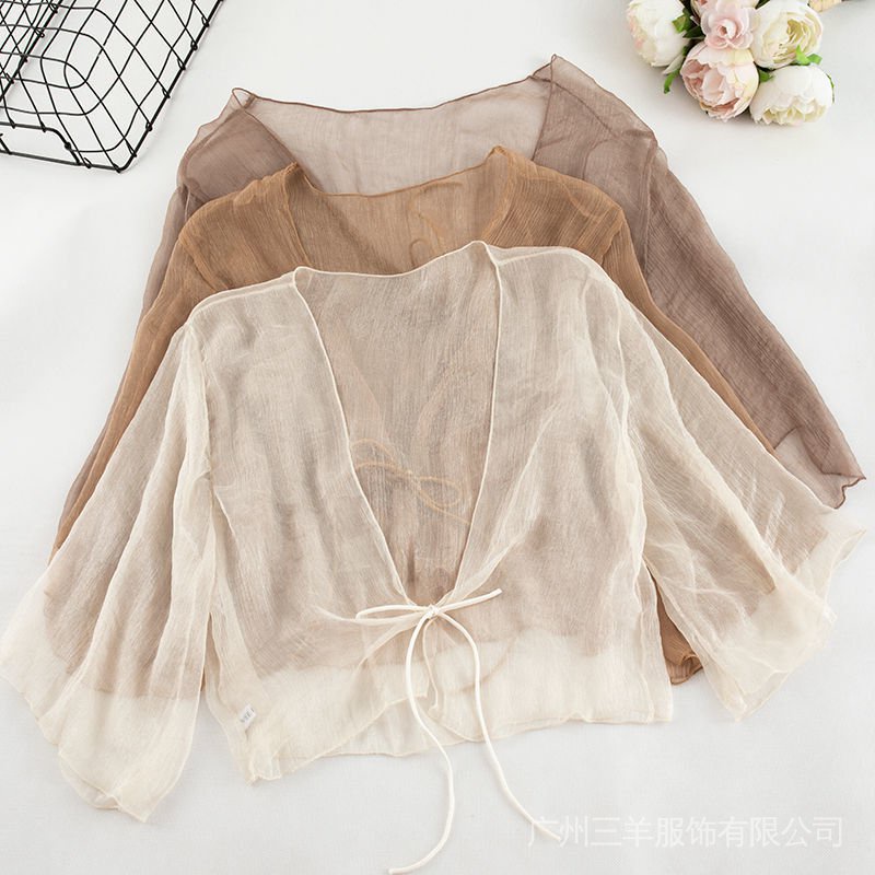 kho sẵn sàng🎁 Áo Khoác Cardigan Vải Voan Mỏng Dáng Ngắn Thời Trang
