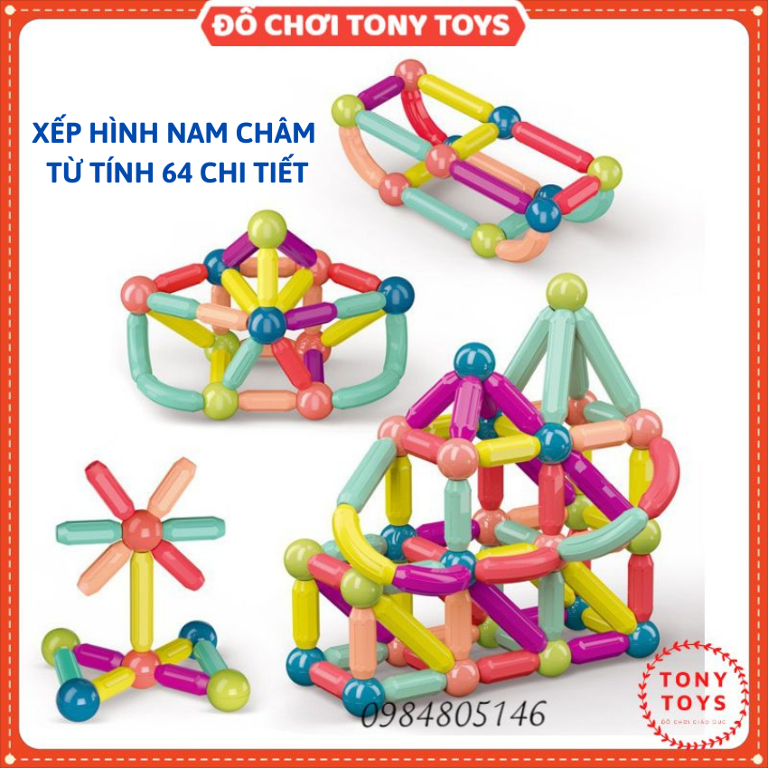 Đồ chơi xếp hình nam châm từ tính magnetic stick 64 chi tiết - đồ chơi ghép hình lego kích thích trí não - que đồ chơi từ tính - nhựa abs cao cấp