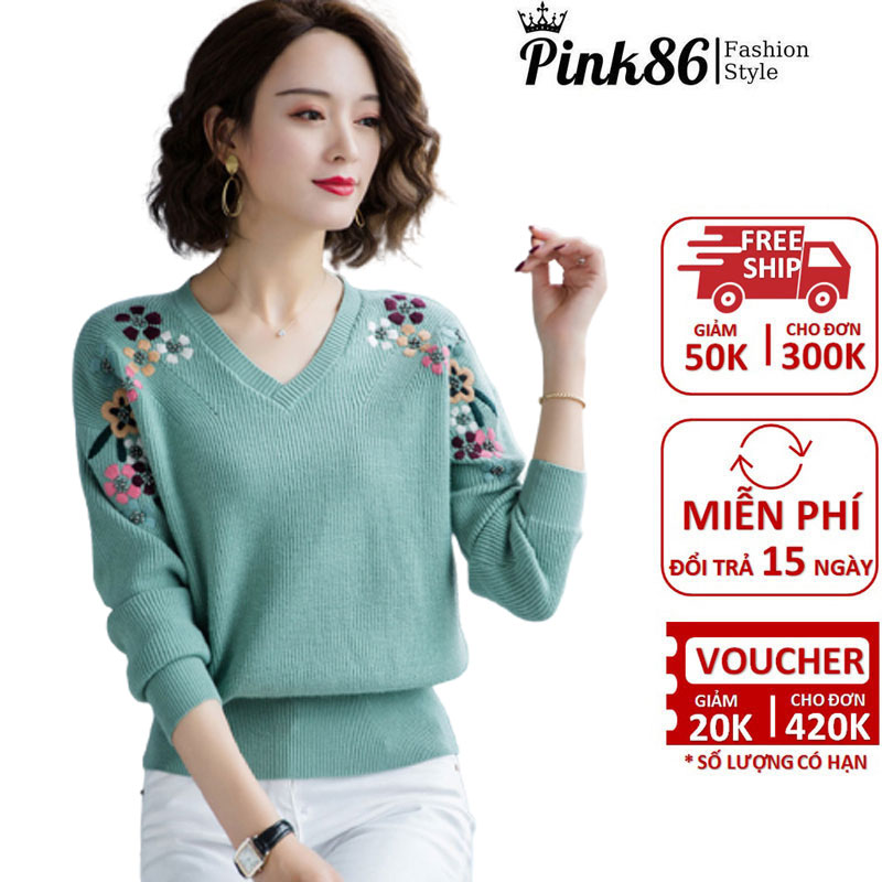 Áo len nữ thêu hoa duyên dáng AL-203a