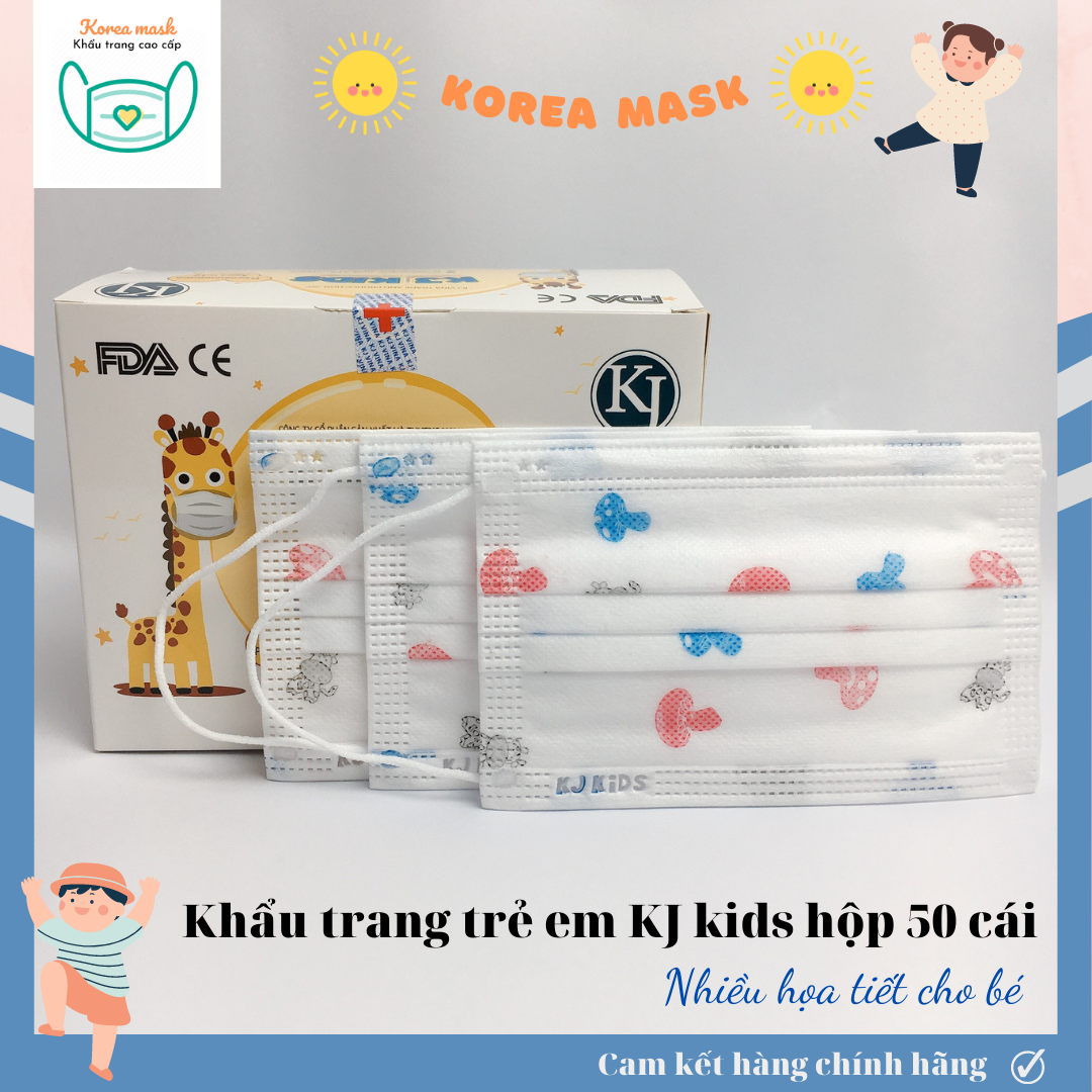Khẩu trang y tế trẻ em kháng khuẩn - KJ Mask Kids [hộp 50 chiếc] Cho bé từ 4 đến 12 tuổi