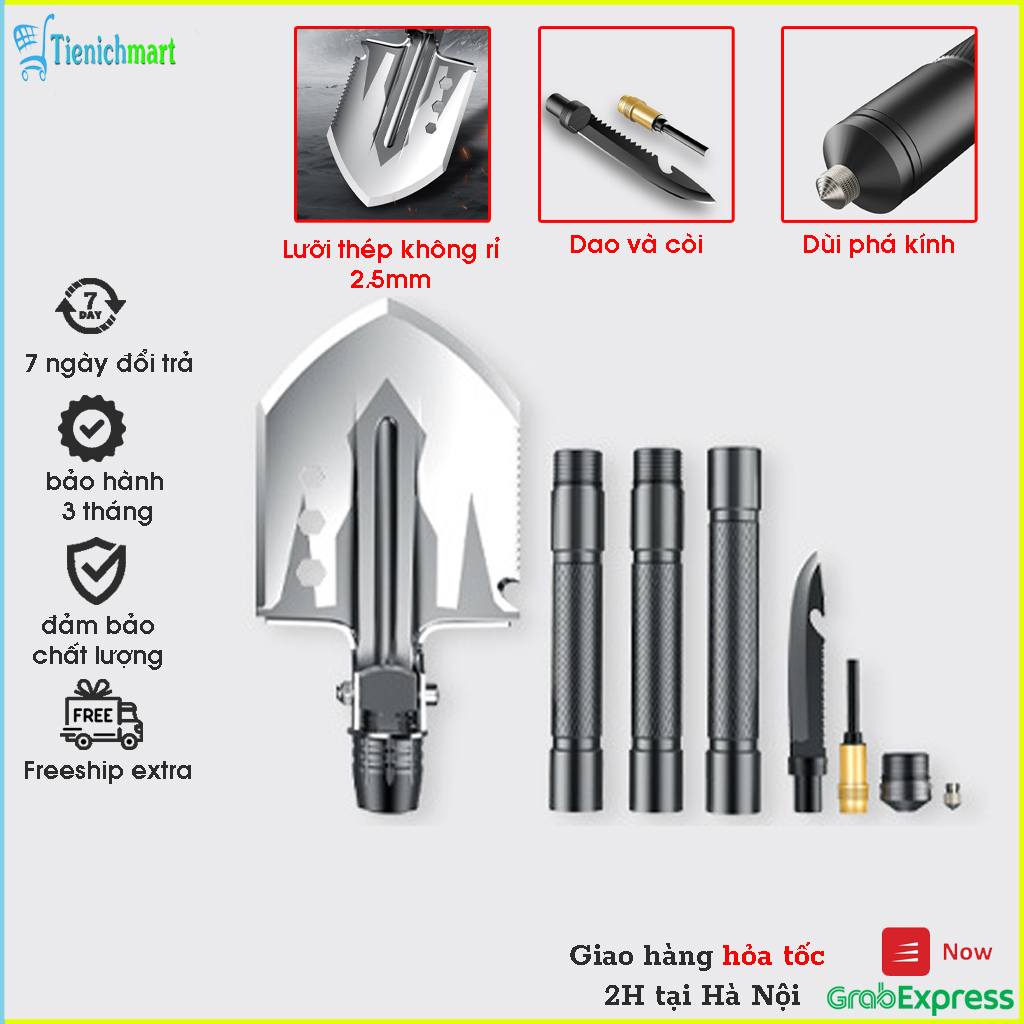 Xẻng cuốc đa năng đi phượt, dã ngoại, làm vườn, gấp gọn gàng, 13 chức năng tiện lợi