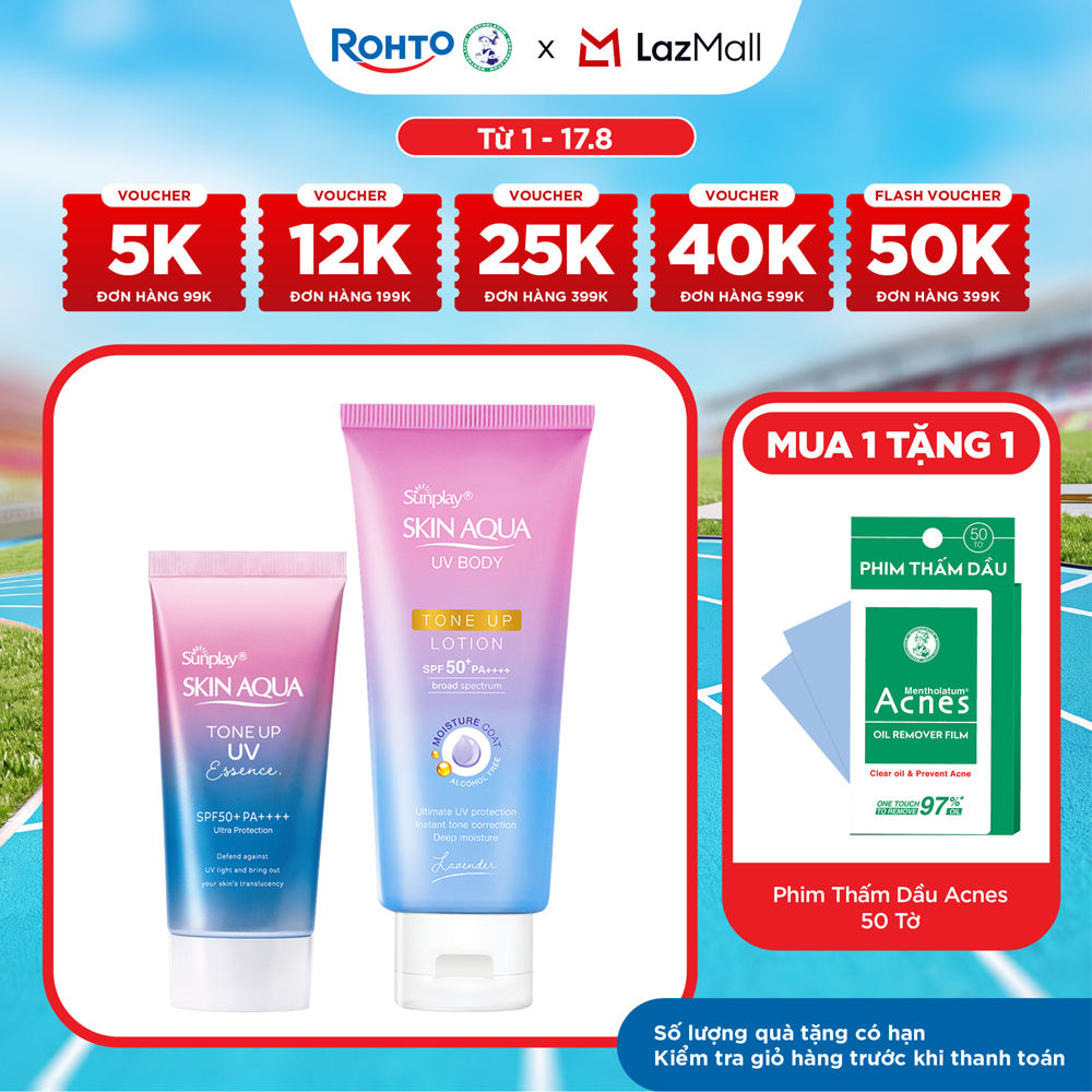 [VB] Bộ đôi chống nắng - nâng tông toàn diện cho mặt và cơ thể Sunplay Skin Aqua Tone Up (Kem chống nắng dạng tinh chất cho da khô, da thường 50g + Lotion chống nắng nâng tông 130g)