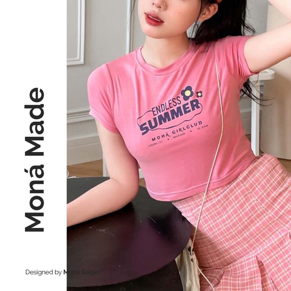 Moná - áo croptop thun cotton co giãn - kido croptop hồng