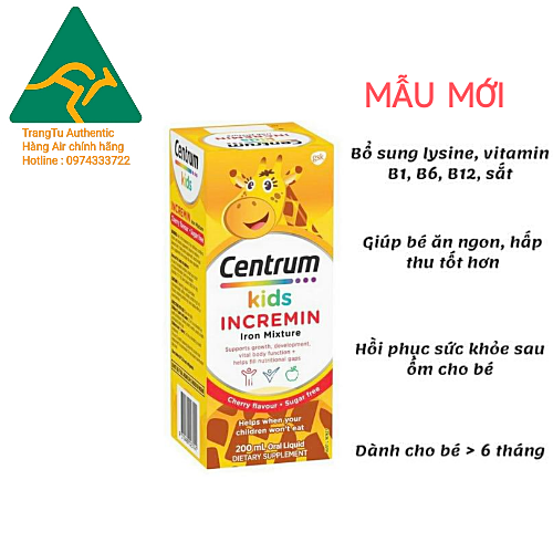 Siro Cho Trẻ Biếng Ăn Centrum Kids Incremin Iron Mixture Của Úc 200ml,giúp bé ăn ngon,tăng cường đề kháng