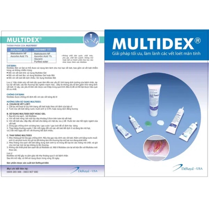 Bột và Gel Bôi Loét Da Multidex Deroyal Mỹ