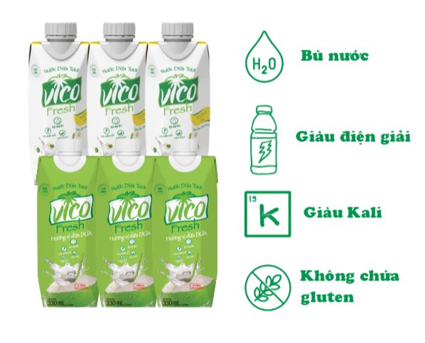 Combo 6 Hộp Nước Dừa Vico Fresh 330ml (3 Dứa, 3 Tắc)
