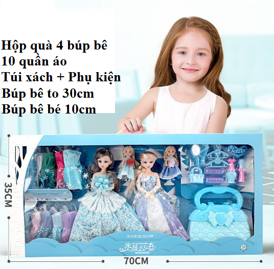 Đồ chơi búp bê elsa 5d kèm phụ kiện nữ hoàng băng giá hàng đẹp cỡ to tóc mây tết tóc cho bé