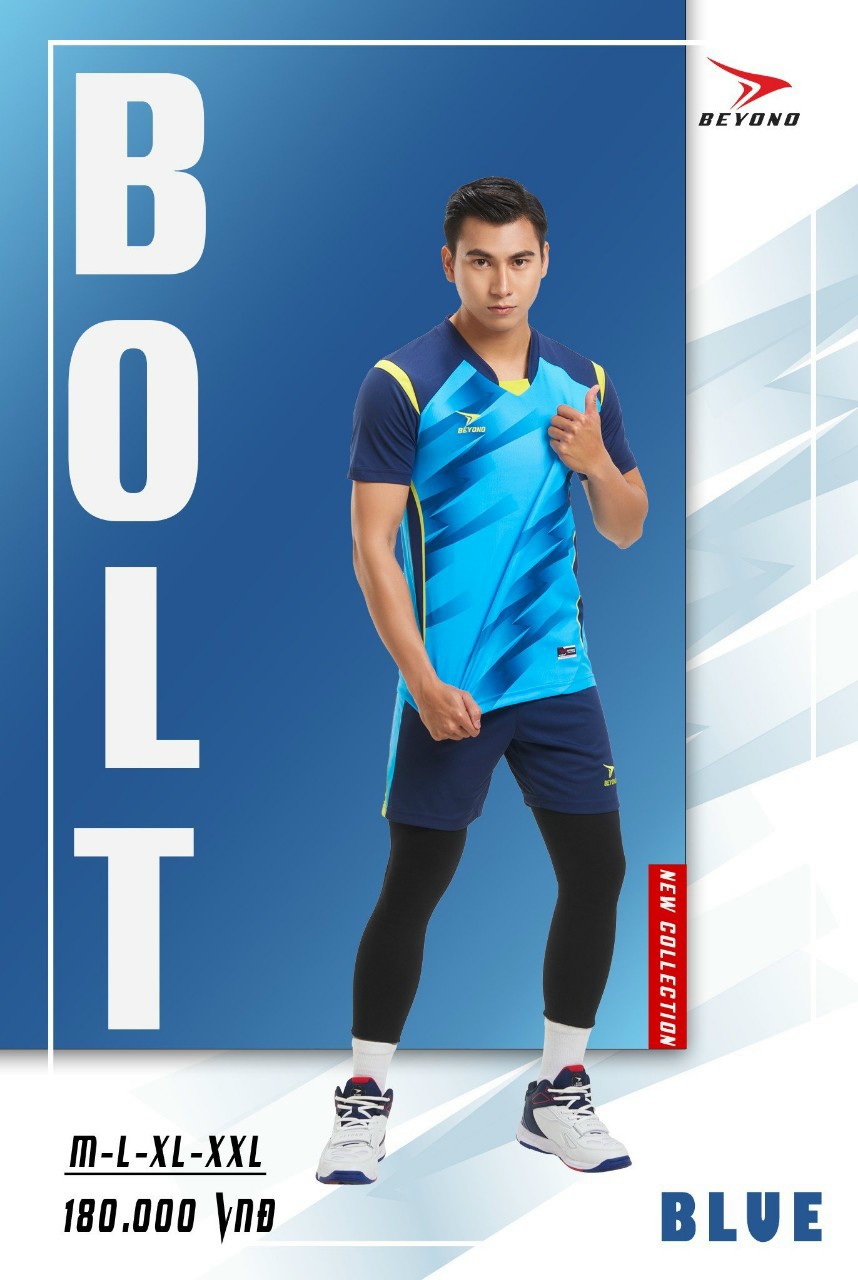 Bộ bóng chuyền nam nữ BOLT màu Blu chính hãng Beyono - Hỗ trợ in tên