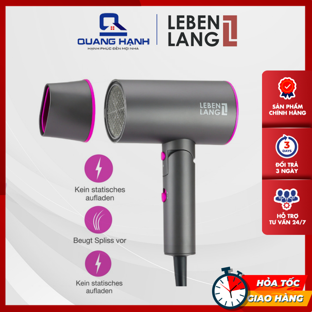 Máy sấy tóc Lebenlang 2 chiều nóng lạnh, gấp gọn tiện lợi, chống xơ rối tóc bằng công nghệ ion 2100W - LBH3088