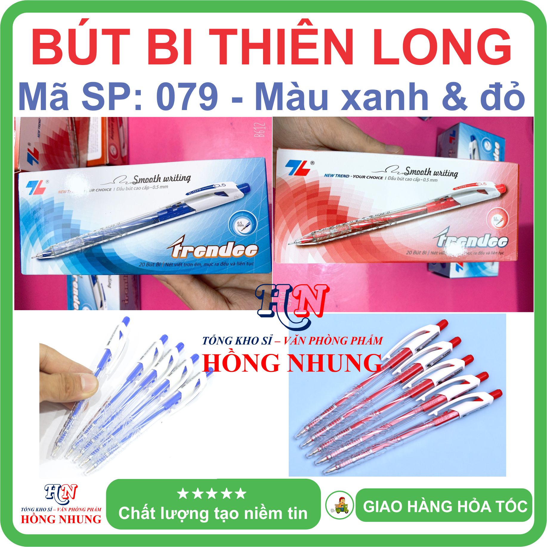 [SÉT] COMBO 2 Bút Bi Thiên Long TL-079 Đầu Nhỏ 0.5mm - Mực đều, êm, mịn, không rít giấy