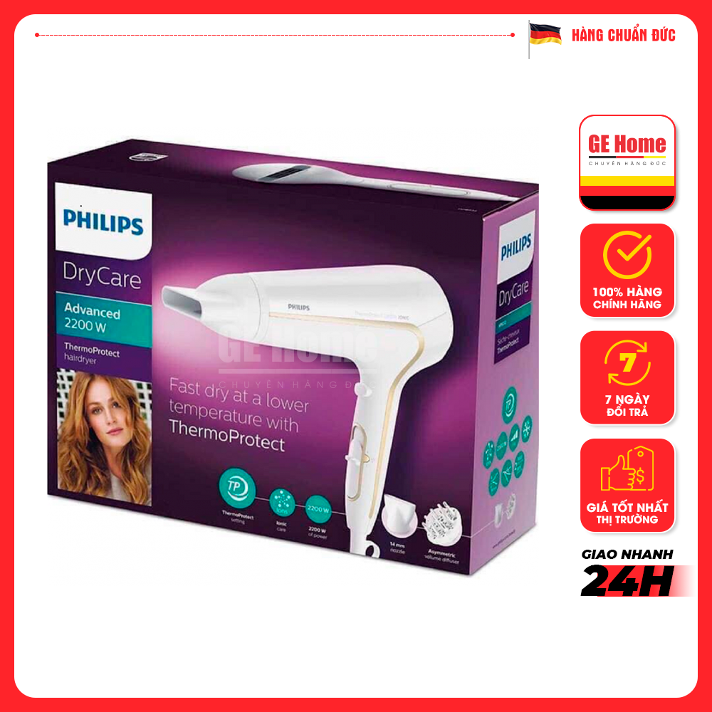 Máy sấy tóc xịn công nghệ ion philips hd 8232 kèm lô sấy công suất 2200w