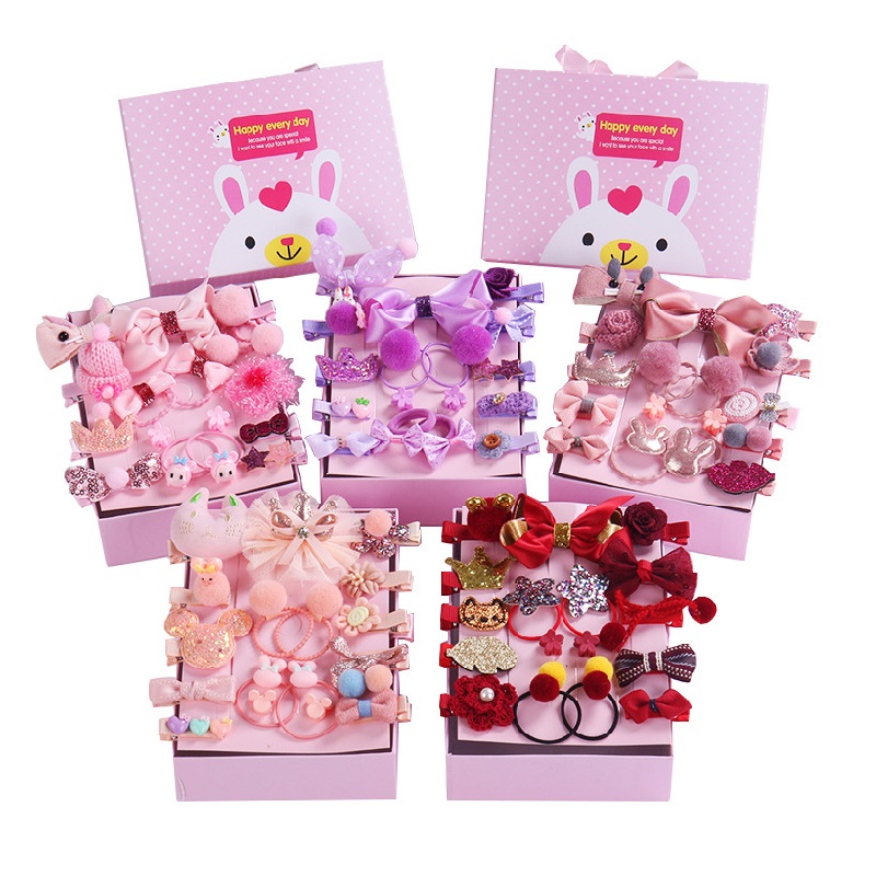 Hộp Bộ Nơ Dây Buộc Tóc 18 Món/Set - quà tặng bé gái