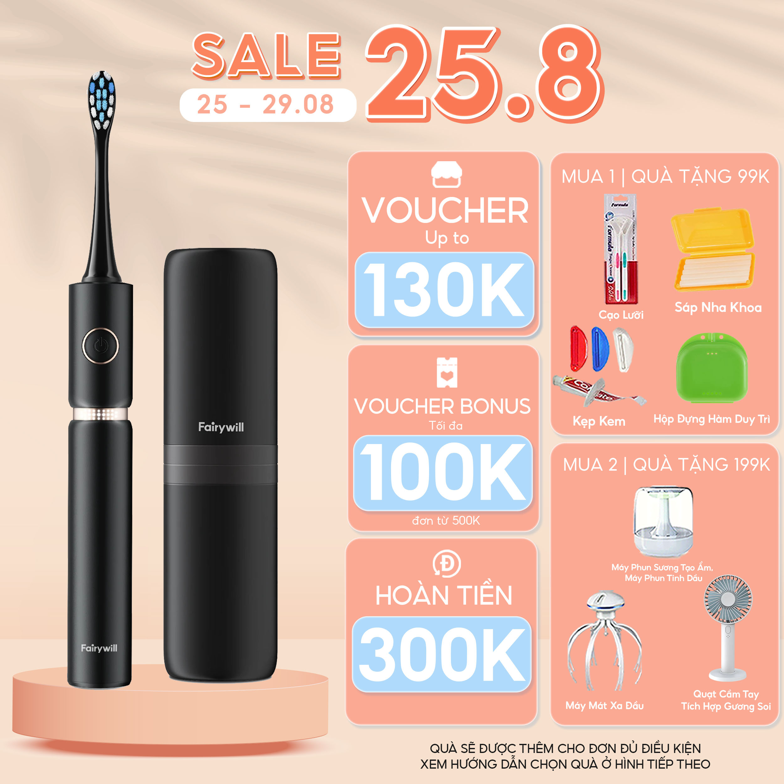 Bàn chải đánh răng điện Fairywill P11- nâng cấp với trục truyền động bằng kim loại