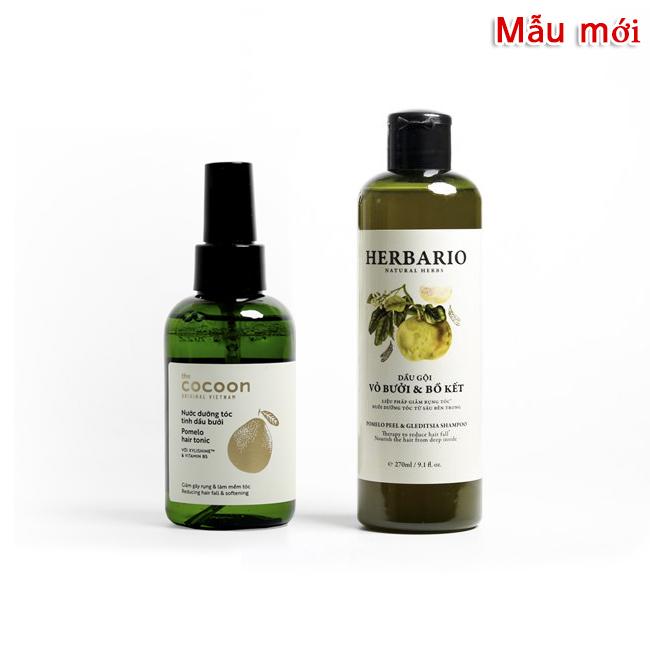 Liệu Trình Trị Rụng, Phục Hồi Tóc 1 Chai Dầu Gội HERBARIO 270ml Và 1 nước dưỡng tóc Pomelo COCOON 140ml