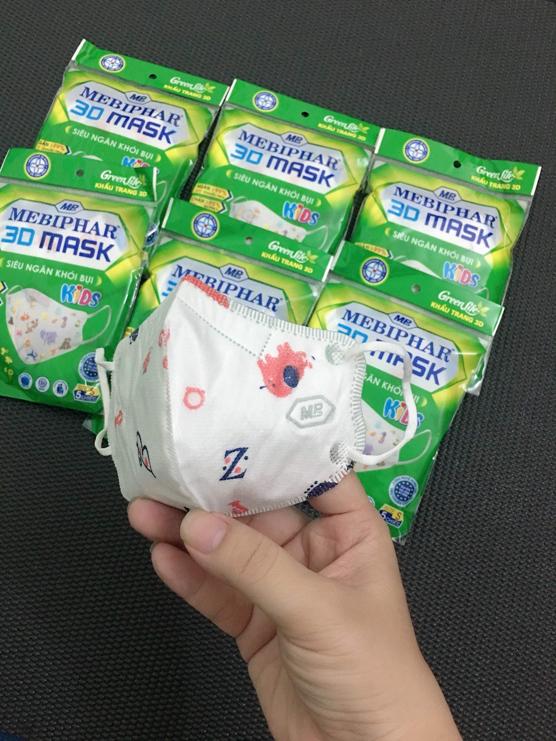 [Khẩu trang cao cấp 3D có họa tiết, cho bé 2 - 8 tuổi] Gói 5 cái khẩu trang MEBIPHAR Kids theo tiêu chuẩn Châu Âu / MEBIPHAR baby masks for European standards