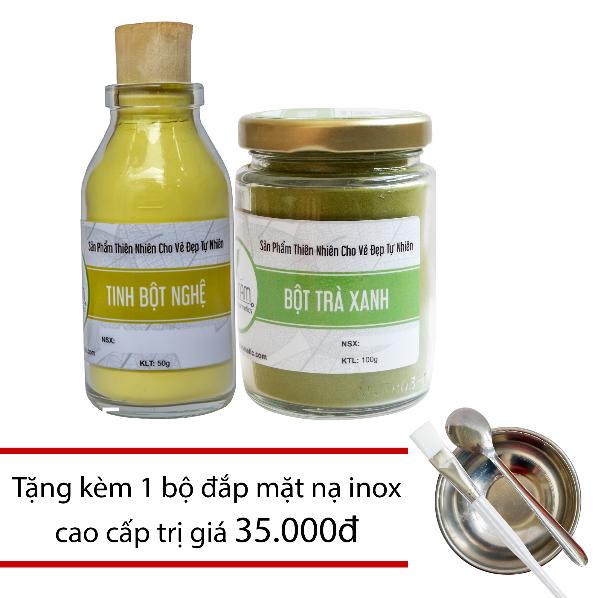 [HCM]Combo Bột Trà Xanh 100g + Tinh Bột Nghệ 50g Nguyên Chất Bảo Nam + Tặng Bộ Pha Chế Đắp Mặt Nạ- Chăm Sóc Da Mặt