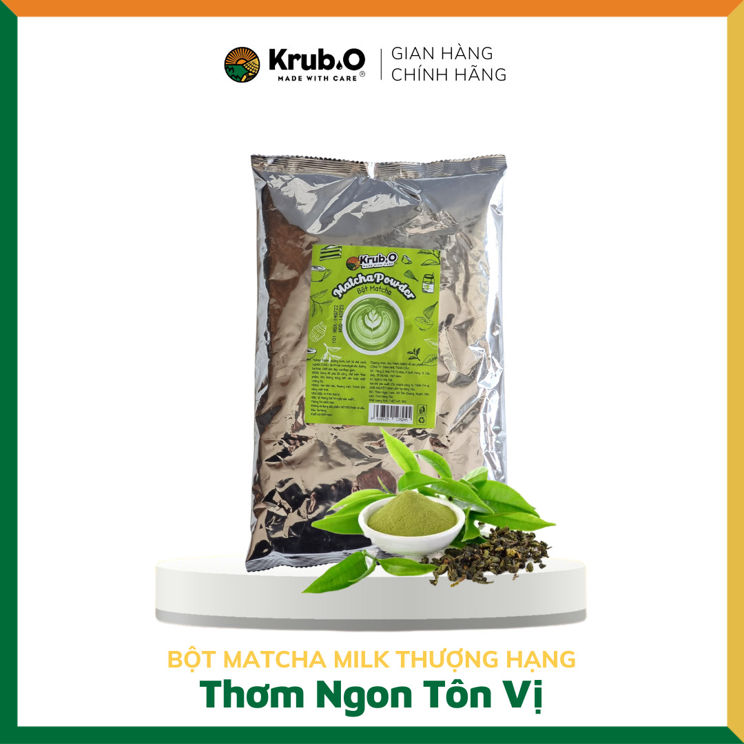 Bột Matcha Powder cao cấp gói 1kg - Pha trà sữa, đá xay, món tráng miệng - Thương hiệu Krub.O - Nguồn nông sản thuần Việt