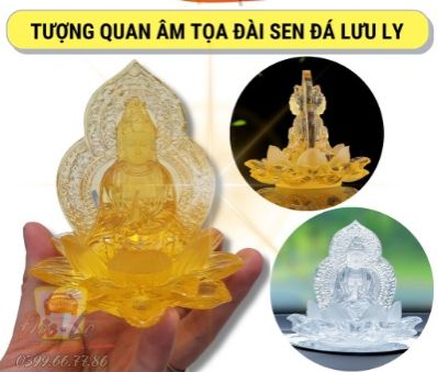 Tượng phật bà quan âm tọa đài sen đá lưu ly cao cấp, trang trí taplo ô tô