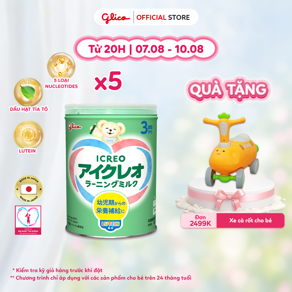 (ICREO SỐ 3) Combo 5 Lon Thực Phẩm Bổ Sung Sữa Dinh Dưỡng GLICO ICREO LEARNING MILK cho bé từ 3 tuổi trở lên (Số 3 - 5Lon x 820g/Lon)