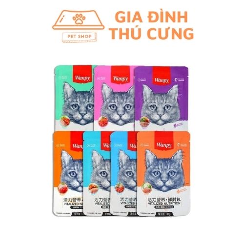 Thức ăn cho mèo com bo 5 túi pate wanpy cho mèo 80g - gia đình thú cưng