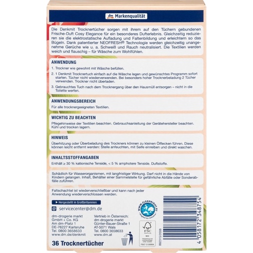 Giấy thơm quần áo DENKMIT dùng cho máy hộp 36 miếng