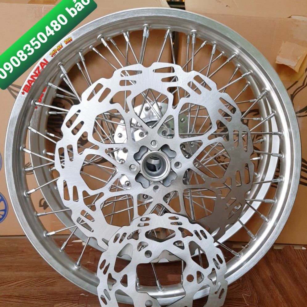 Bánh căm RAIDER SATRIA niềng nhôm BANZAI  căm đùm mạ crom kèm 2 đĩa gắn như zin