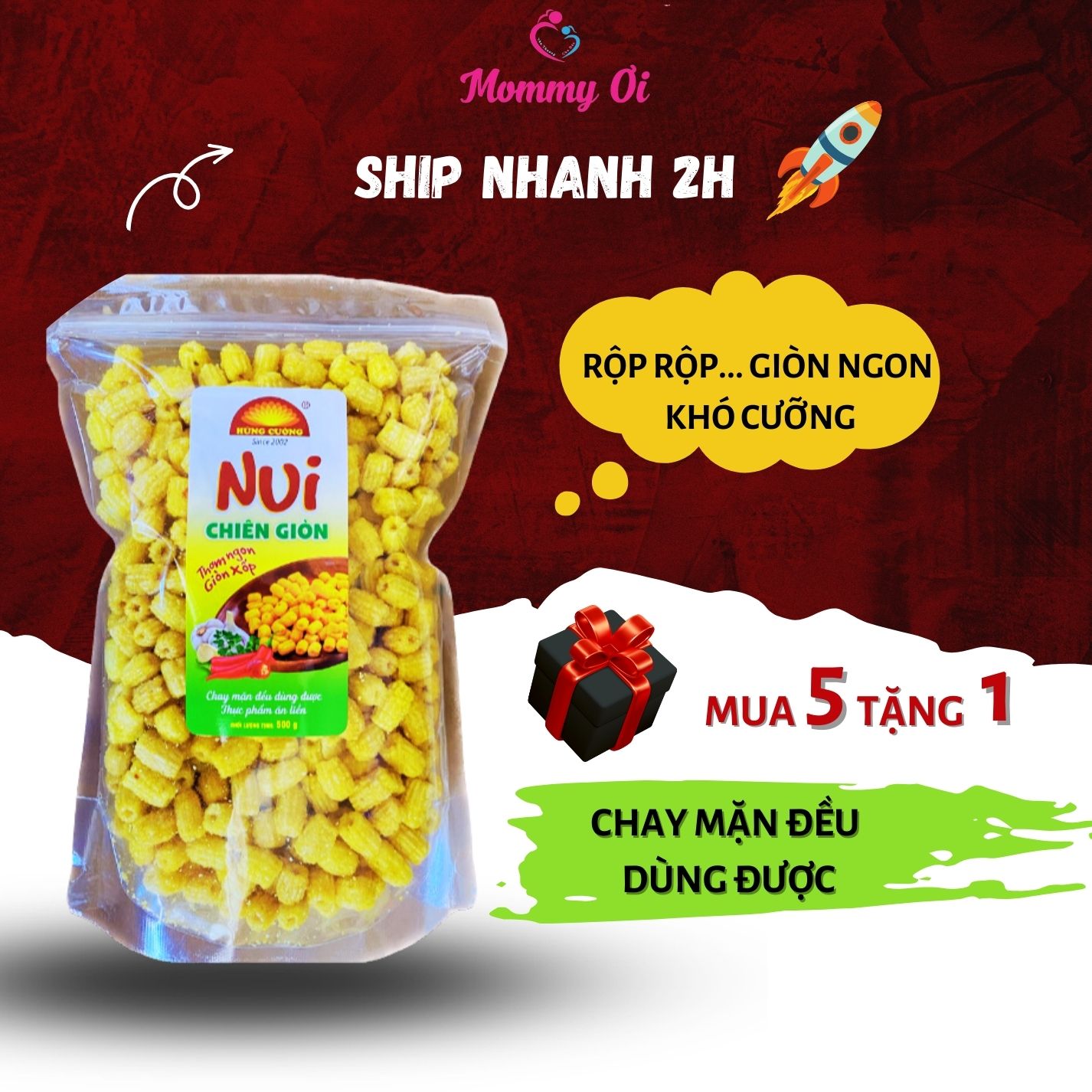 Nui Chiên Giòn 500g / nui / sấy giòn / bánh / đồ ăn vặt / ăn chay được / snack / bim bim / hùng cường / nui sấy / food