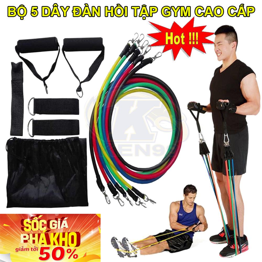Dây tập gym cao cấp, bộ 5 dây đàn hồi tập thể hình - dụng cụ tập gym cao cấp, thích hợp cho cả nam / nữ tập thể lực và thể hình, sale sốc giảm 50% trong hôm nay