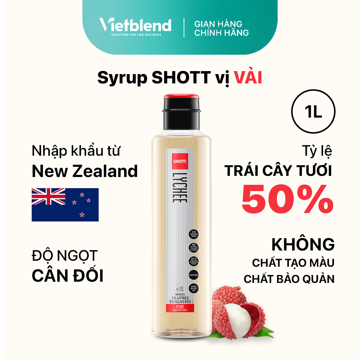 Syrup pha chế shott - vị vải - chai 1l