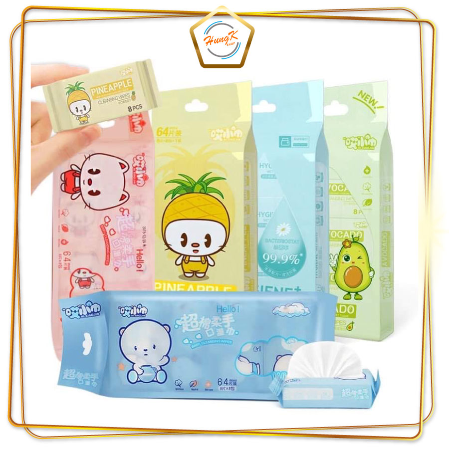 Khăn ướt mini bỏ túi nhỏ gọn - 1 túi 8 gói bên trong - giấy siêu thấm